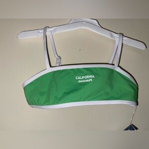 ZARA Swimsuit top girls size 8-9 green with white trim 13 cm California summer